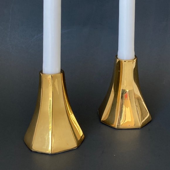 MCM Taper Candlestick Holders of Heavy Polished Brass Minimalistic Danish Design - Picture 3 of 16
